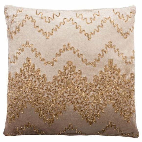 Safavieh Throw Pillow Beaded Gold Sparkle Velvet Golden Beige 18” Square NWT - Picture 10 of 12